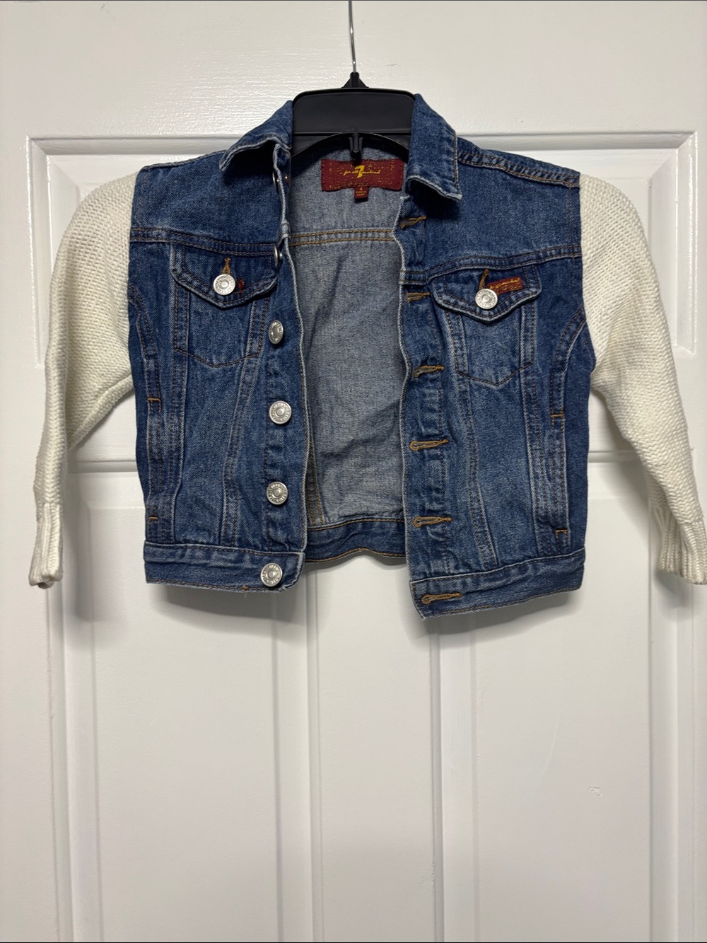 7 For All Mankind Girls Denim Jacket with Knit Sleeves – Size 4